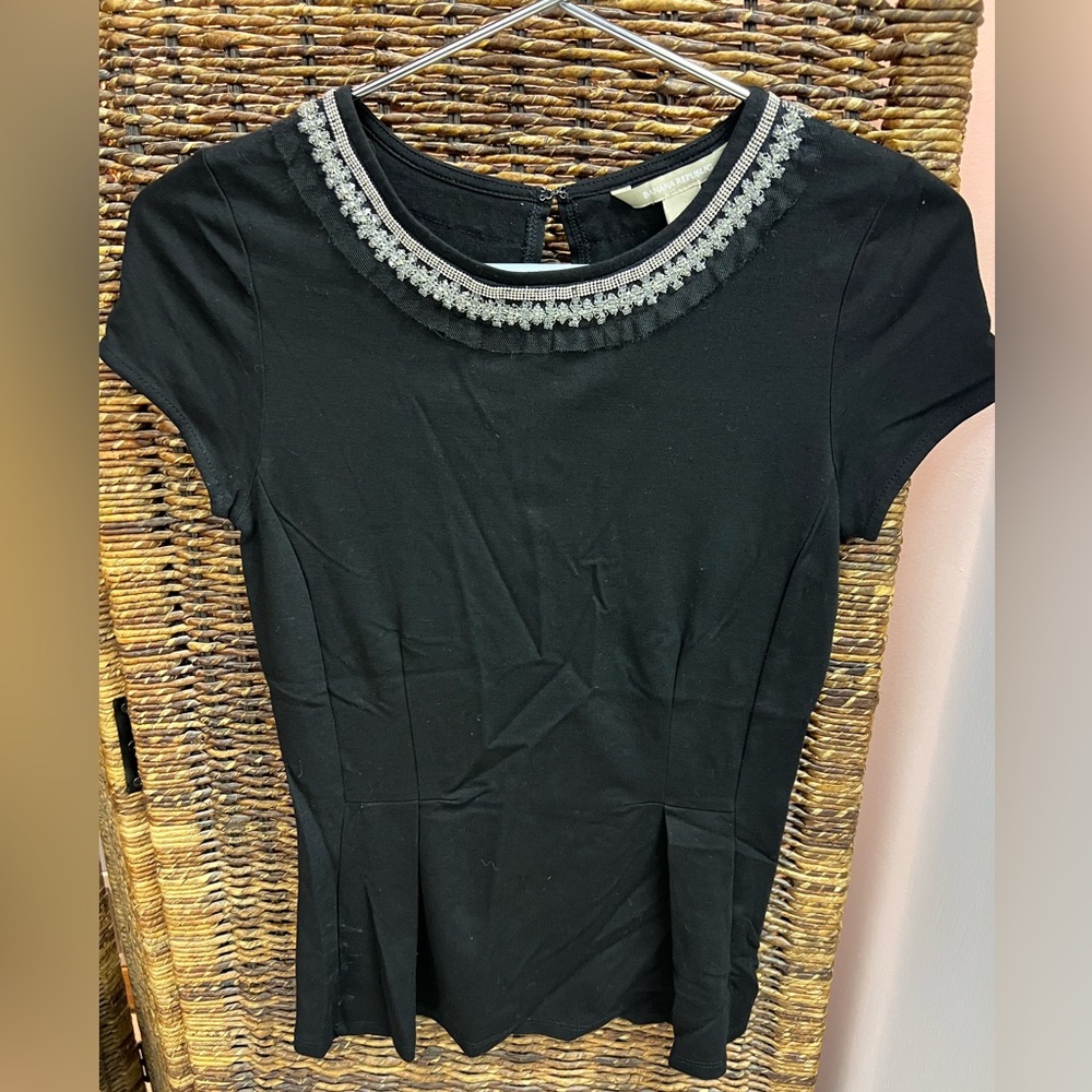 Banana Republic - Black bottom pleated‎ shirt with beaded neck- Size: 0